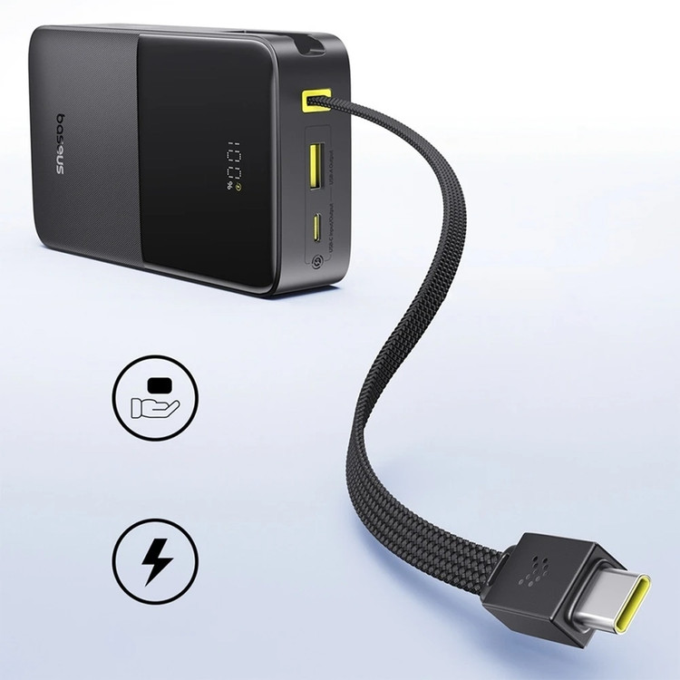 پاوربانک Baseus مدل EnerFill FC51 ظرفیت ۲۰۰۰۰ میلیآمپر ساعت با توان ۲۲.۵ وات و کابل Type-C متصل