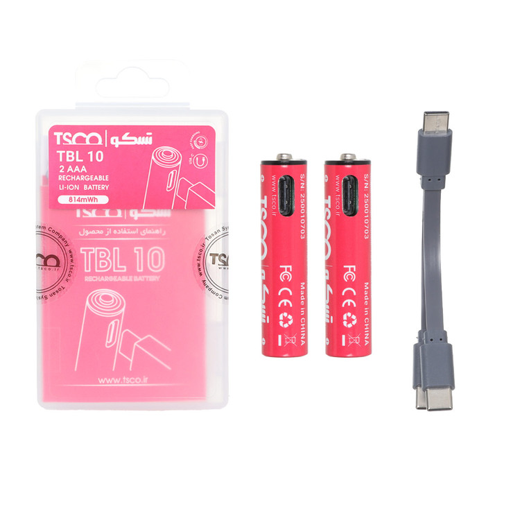 باتری نیم قلمی شارژی TSCO Type-C AAA مدل TBL 10 - بسته 2 عددی