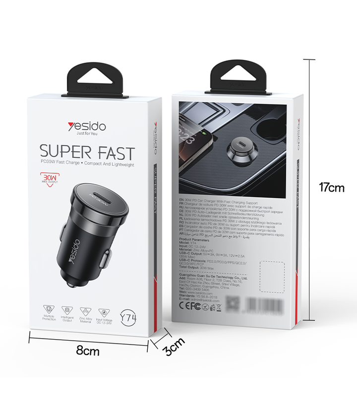 شارژر فندکی PD و فست تک پورت Yesido مدل Y74 30W