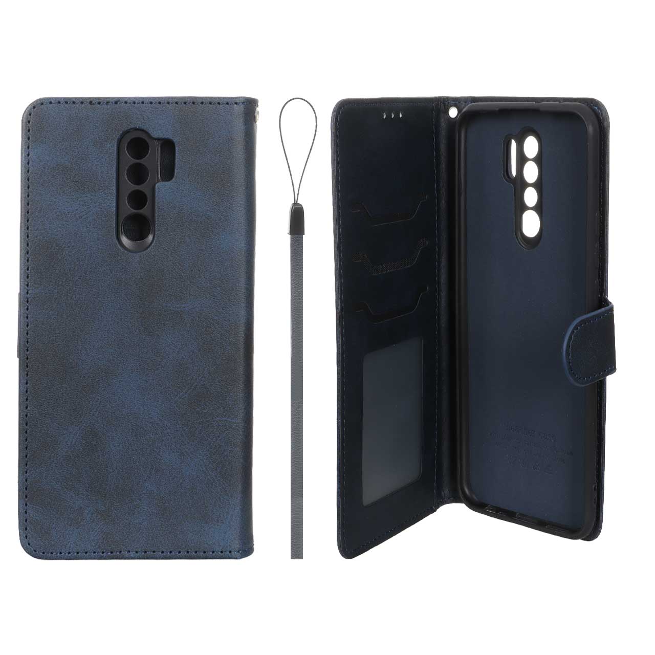 کیف موبایل چرمی جاکارتی و محافظ لنزدار درجه یک داخل خز شیائومی مدل Xiaomi Redmi 9 / Redmi 9 Prime / Poco M2
