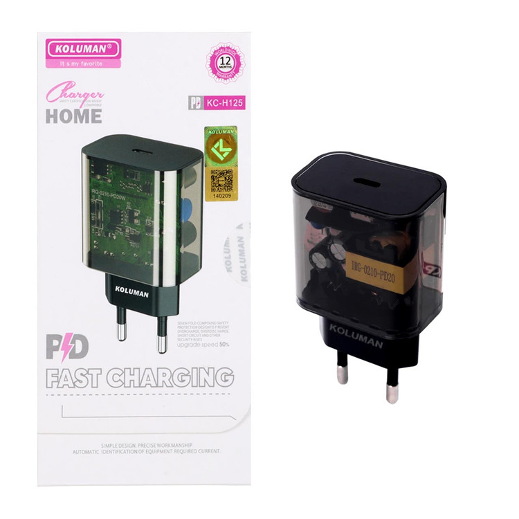 شارژر دیواری 20W فست و PD تک پورت Koluman مدل KC-H125