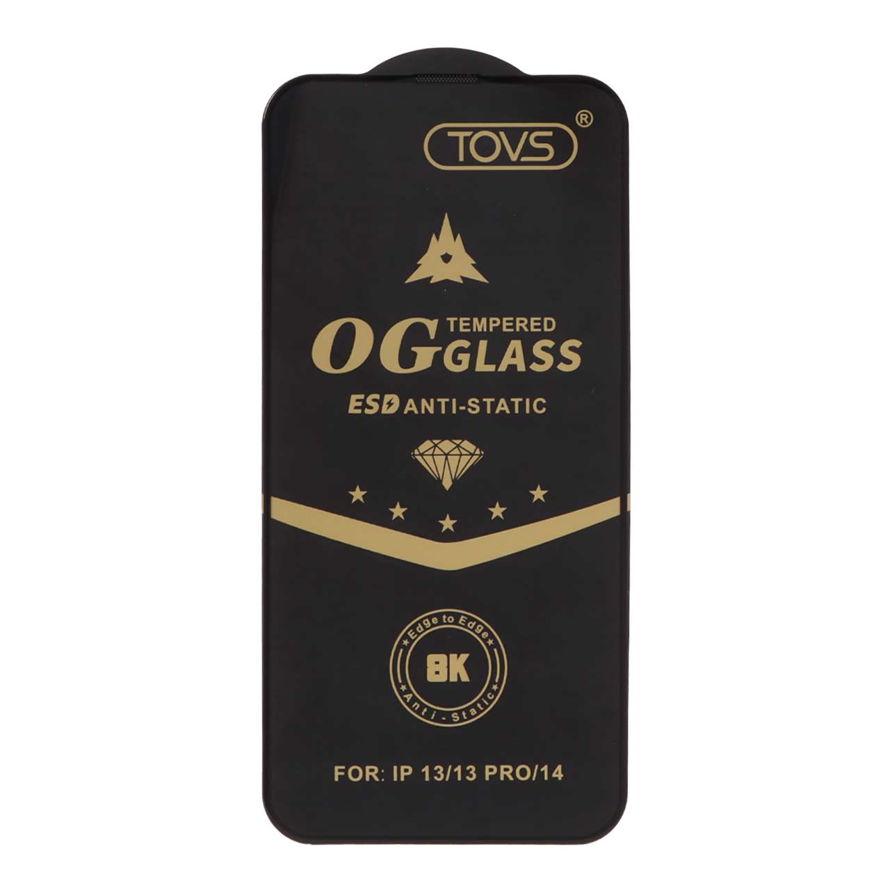 گلس محافظ صفحه نمایش شیشه ای آنتی استاتیک درجه یک Full Cover OG - ESD TOVS آیفون مدل Apple iPhone 13 / iPhone 13 Pro / iPhone 14 / 16e