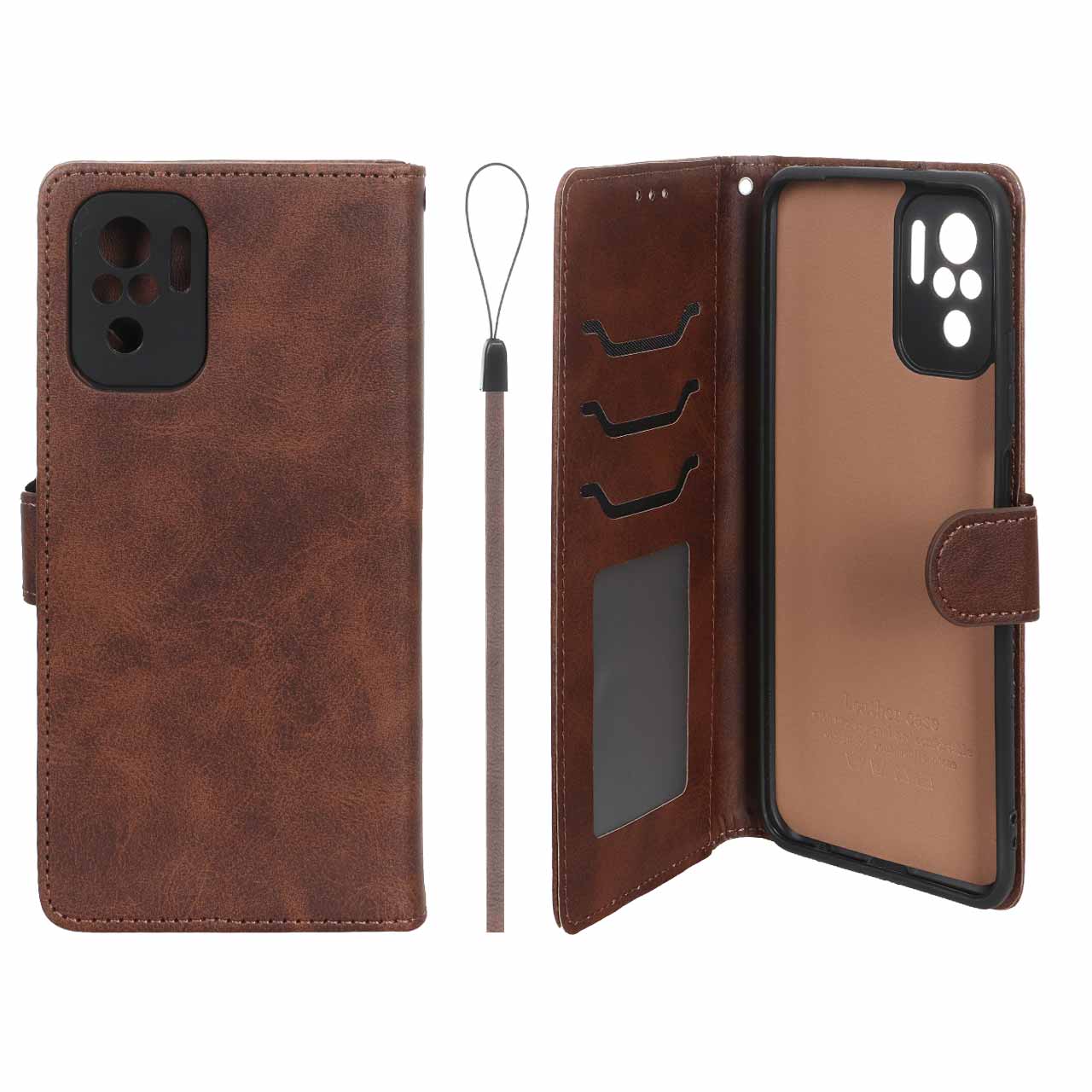 کیف موبایل چرمی مگنتی جاکارتی و محافظ لنزدار درجه یک شیائومی مدل Xiaomi Redmi Note 10 4G / Redmi Note 10S / Poco M5S