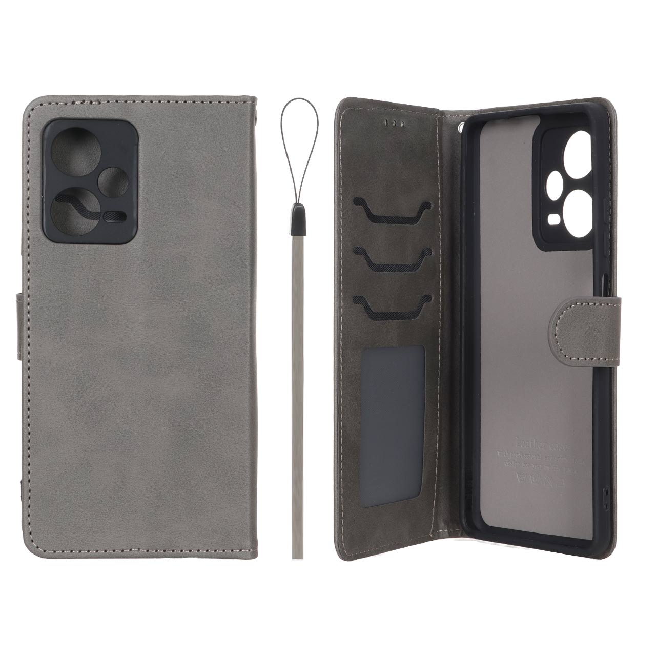 کیف موبایل چرمی مگنتی جاکارتی و محافظ لنزدار داخل خز درجه یک شیائومی مدل Xiaomi Redmi Note 12 Pro Plus