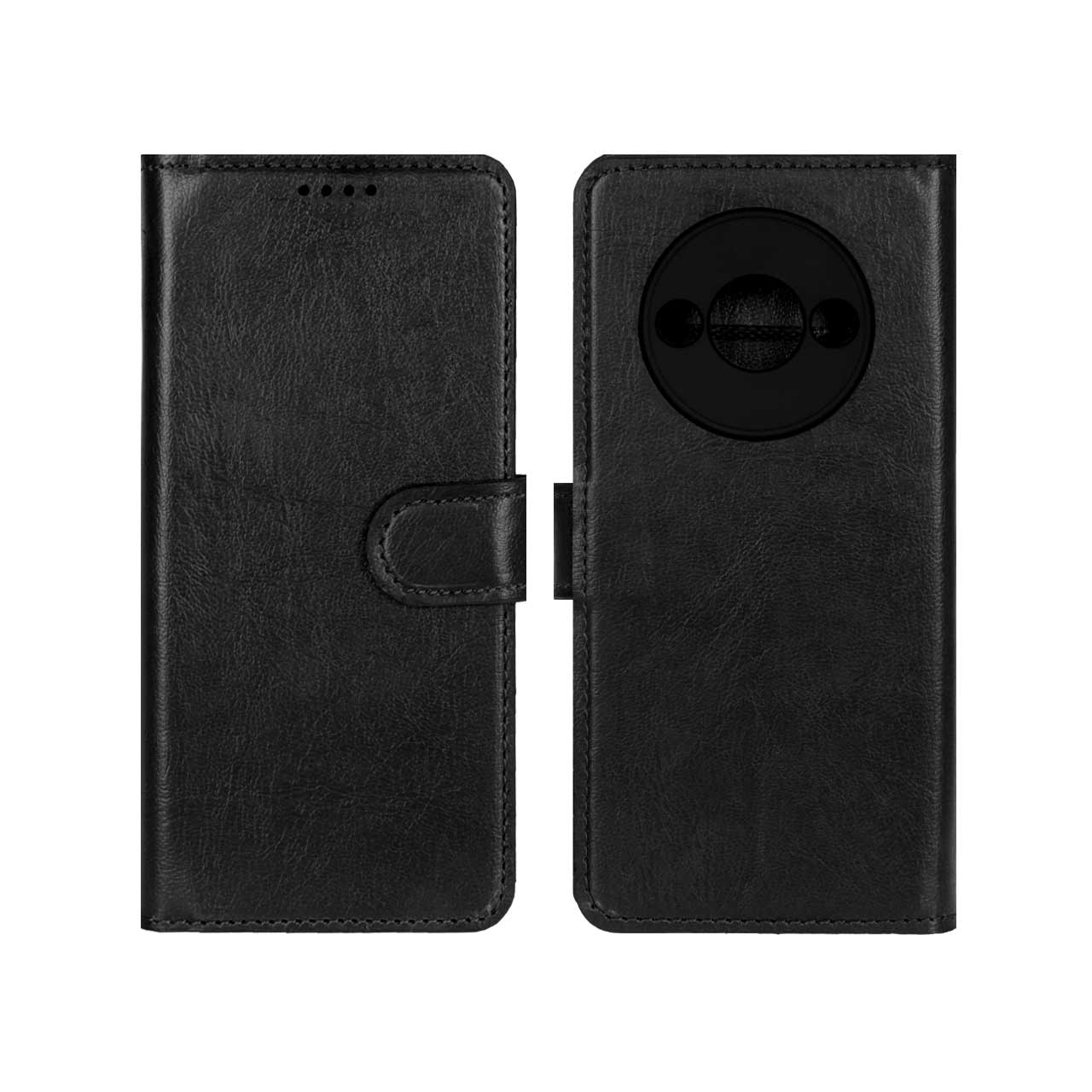 کیف موبایل چرمی مگنتی و محافظ لنزدار شیائومی مدل Xiaomi Redmi A3 / A3x / Poco C61 - مشکی