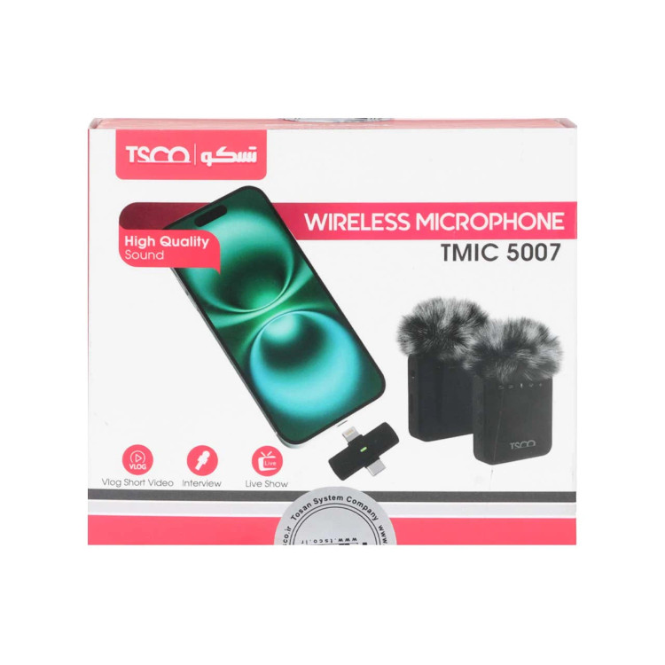 میکروفون یقه ای بی سیم Tsco Type-C/Lightning مدل TMIC 5007 (دو میکروفون)