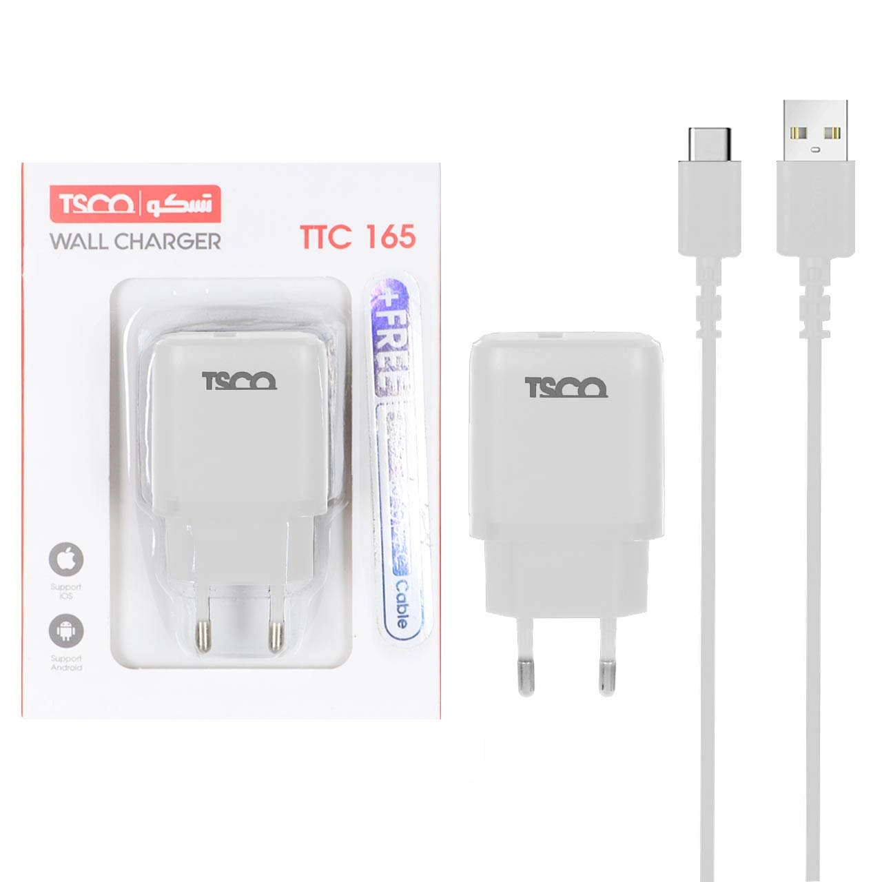 شارژر دیواری تک پورت تسکو مدل TTC 165 10W همراه با کابل شارژ TYPE-C