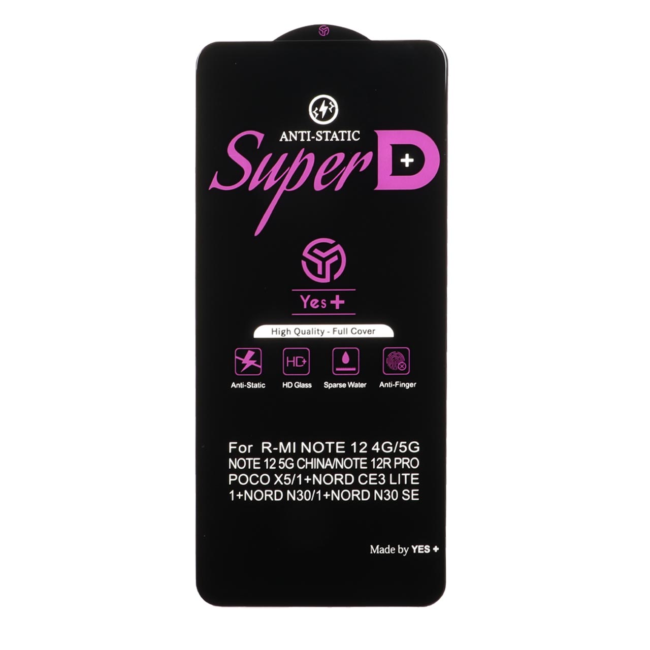 گلس محافظ صفحه نمایش شیشه ای آنتی استاتیک درجه یک Super D Anti Static Yes Plus مدل Xiaomi Redmi Note 12 4G / Redmi Note 12 5G / Poco X5 / Honor X8 / X8A / X10 / Realme 11 / Oppo A98