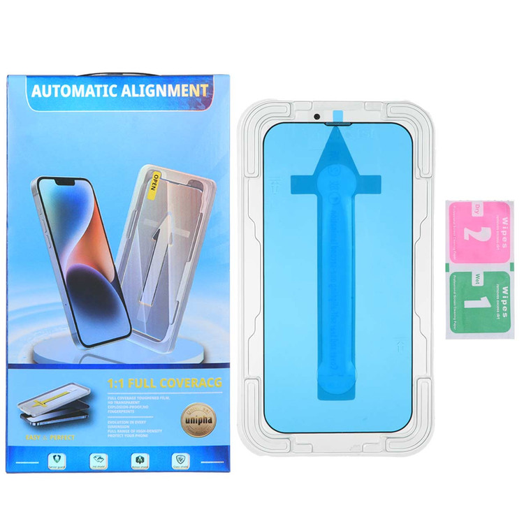 گلس محافظ صفحه نمایش شیشه ای نصب و تنظیم خودکار Unipha - Magic Glass Box مدل Apple iPhone 13 Pro Max / iPhone 14 Plus (پک دار)