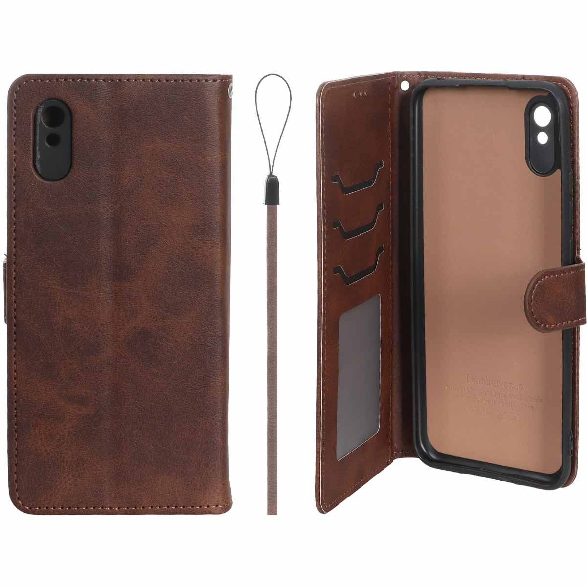 کیف موبایل چرمی مگنتی جاکارتی و محافظ لنزدار داخل مخمل درجه یک شیائومی مدل Xiaomi Redmi 9A / Redmi 9A Sport / Redmi 9AT