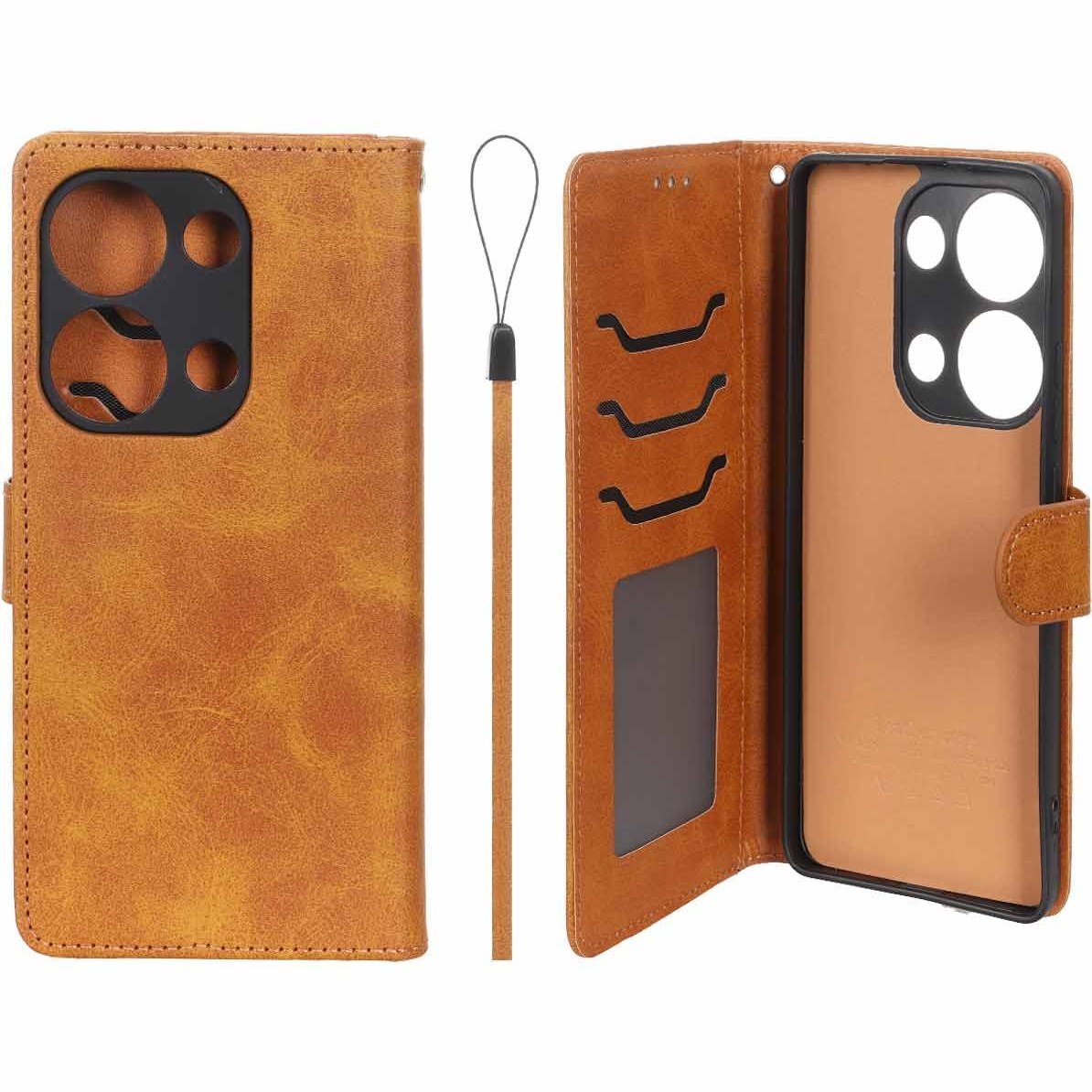 کیف موبایل چرمی مگنتی جاکارتی و محافظ لنزدار داخل مخمل درجه یک شیائومی مدل Xiaomi Redmi Note 14s / Note 13 Pro 4g / Poco M6 Pro 4g