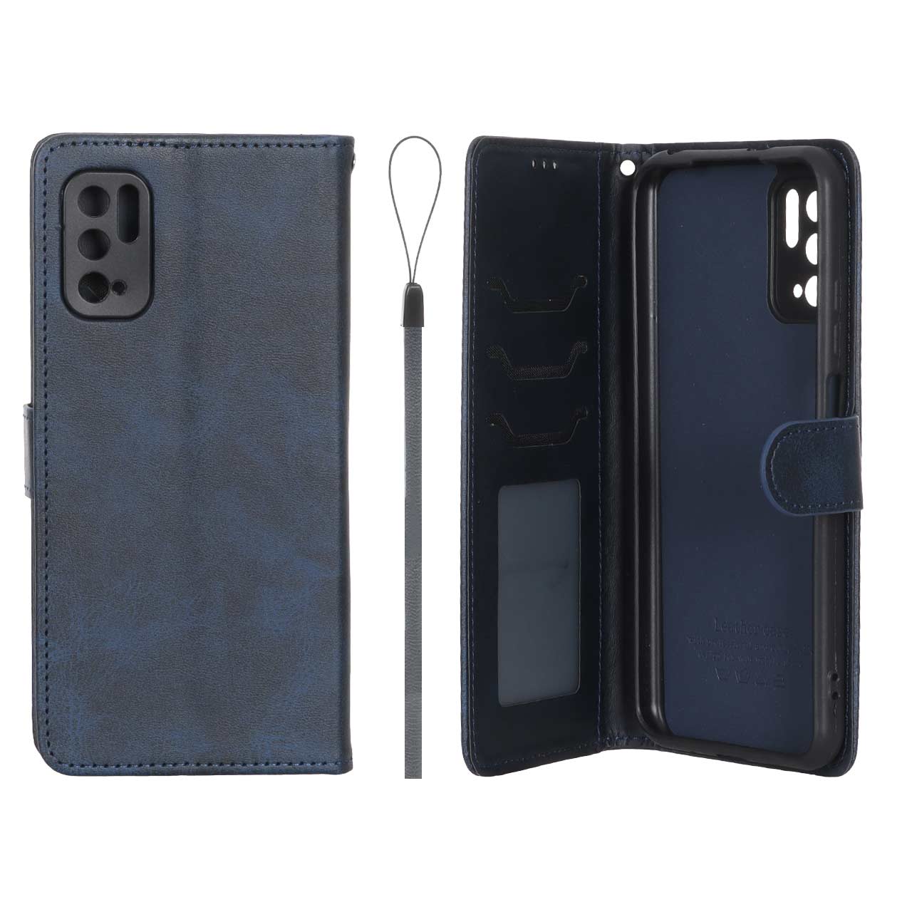 کیف موبایل چرمی مگنتی جاکارتی و محافظ لنزدار داخل مخمل درجه یک شیائومی مدل Xiaomi Poco M3 Pro / Redmi Note 10 5G / Redmi Note 11 SE